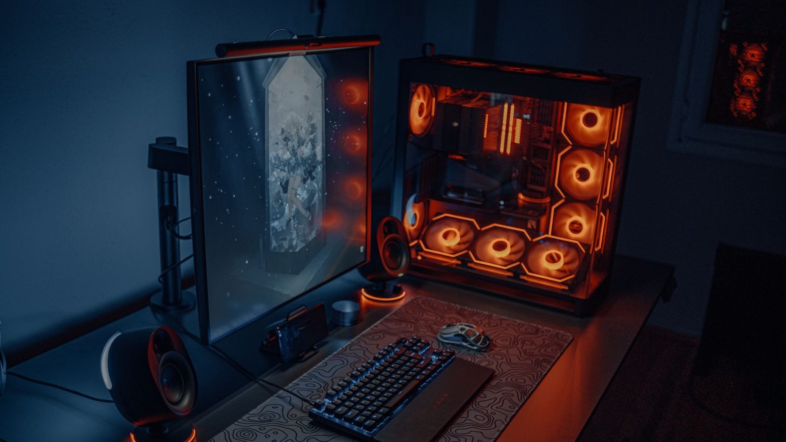 Minimal gaming desk with console and TV